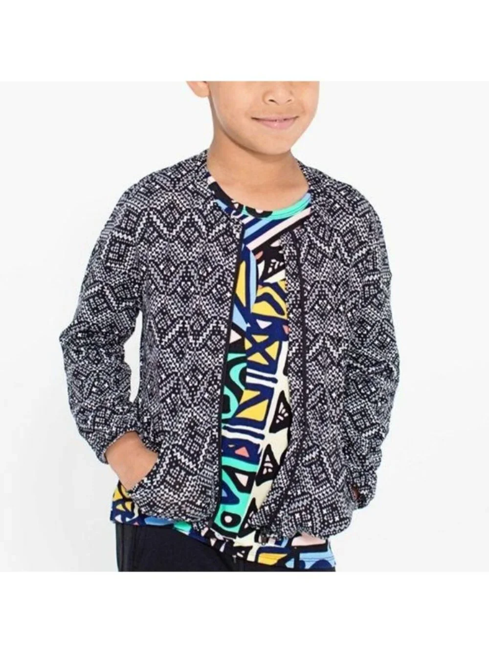 LuLaRoe Kids Zip-Up Jacket Size 2 Black & White Chevron Pattern New With Tags